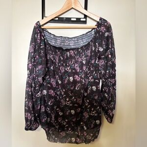 Maurices XL Black and Purple Floral Blouse